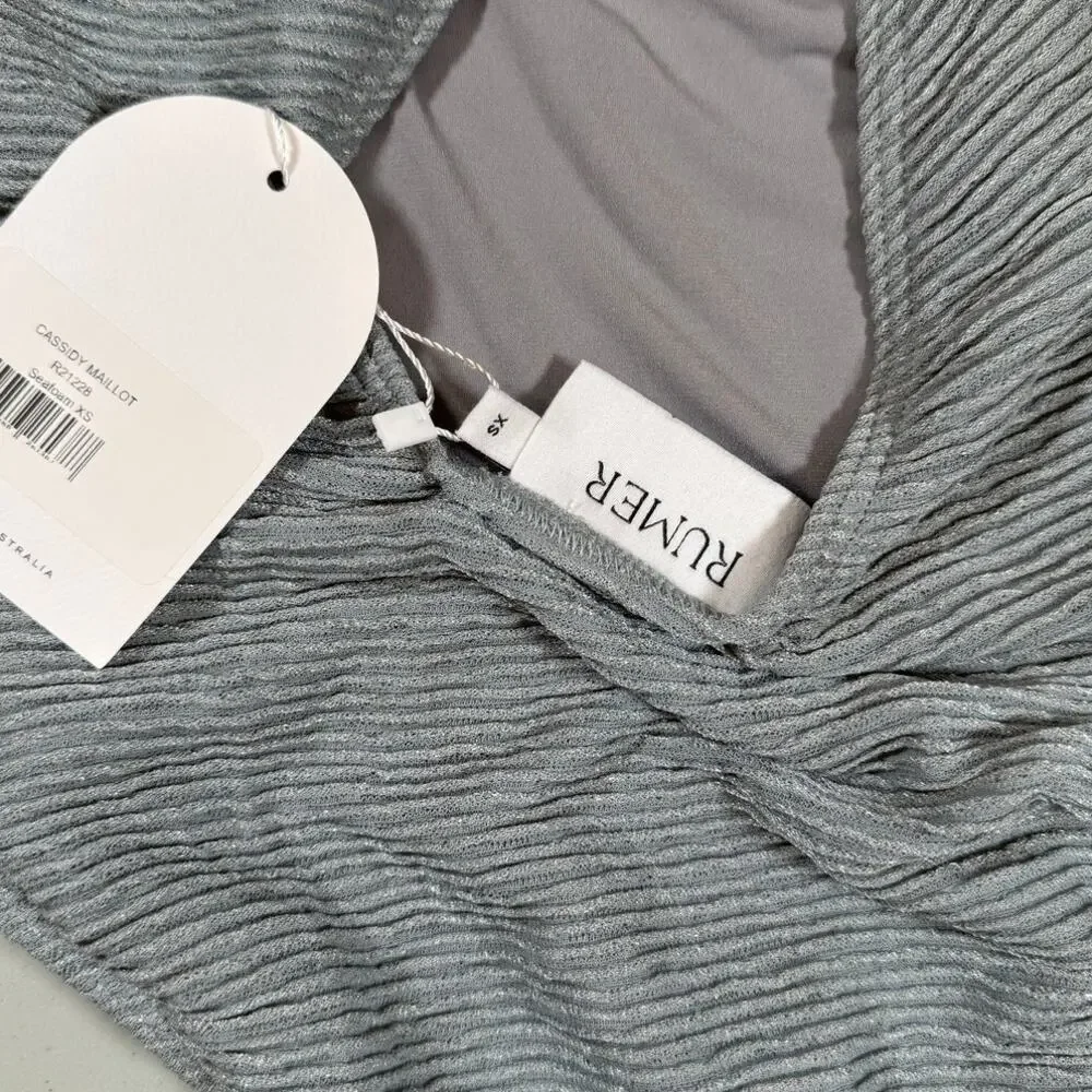 NWT RUMER The Label One Shoulder Swimsuit Gray Shimmery Fabric Size XS